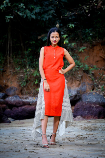 Sustainable Cotton Flare Self Weave Dress
