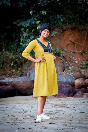 Sustainable Cotton Dress with Ikkat Neck York