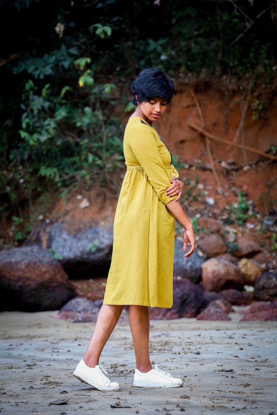 Sustainable Cotton Dress with Ikkat Neck York
