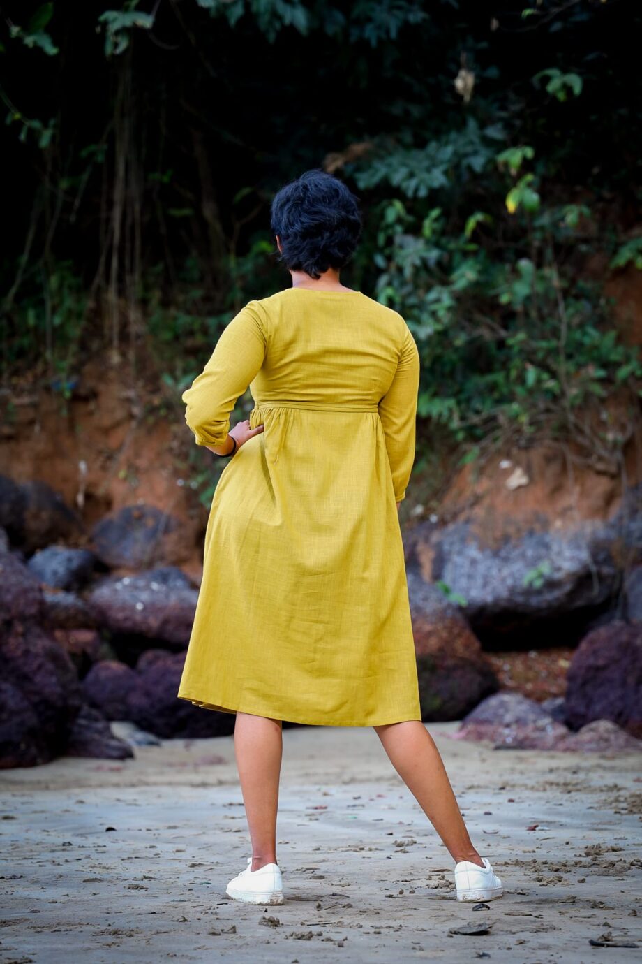 Sustainable Cotton Dress with Ikkat Neck York